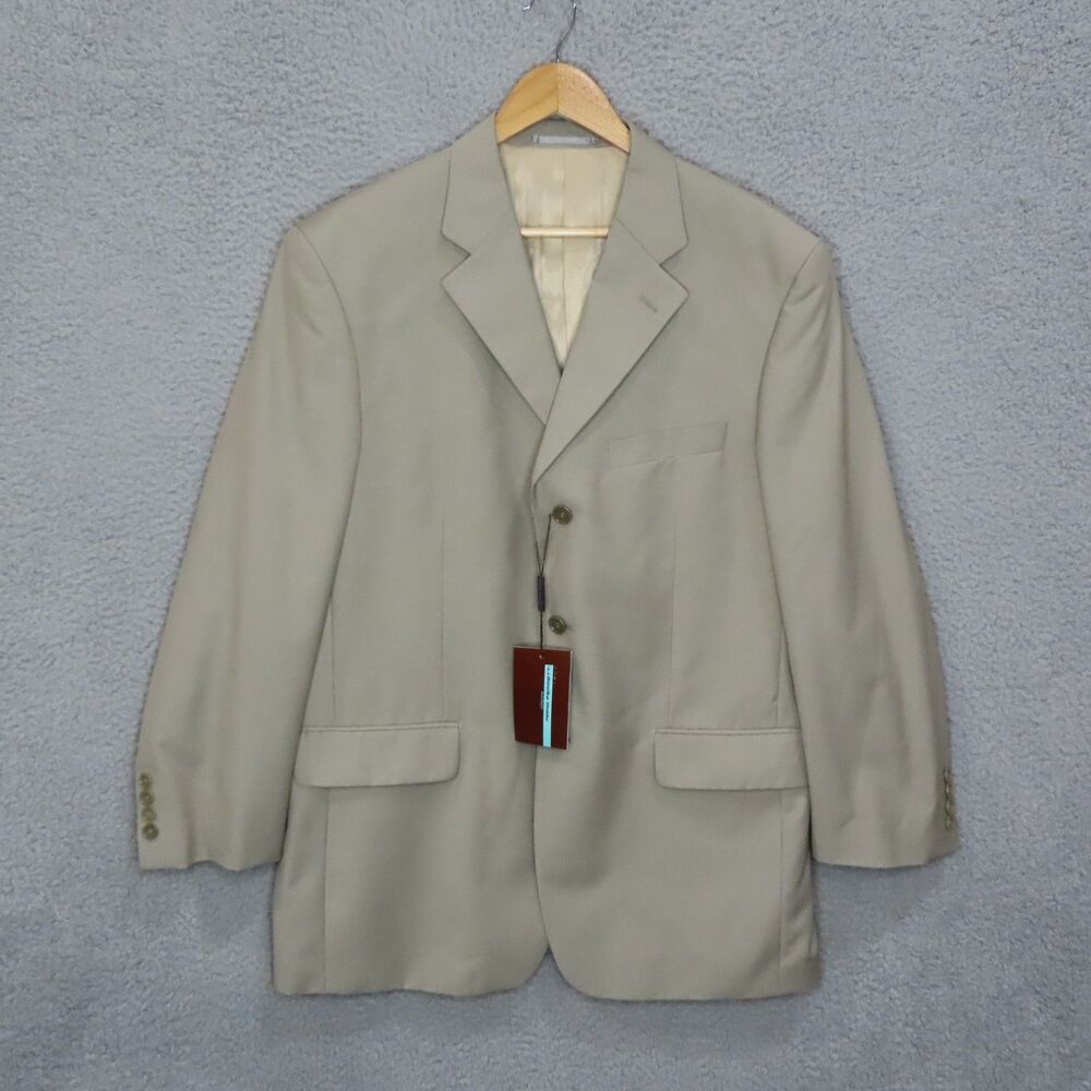 Mario Ferretti Sport Coat 54R Beige Single Breast Collared Wool Blend NEW w FLAW